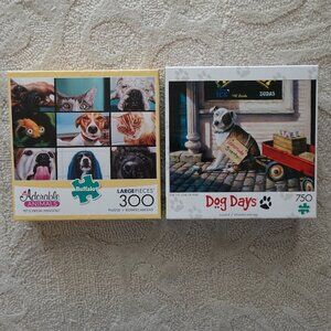 Dog Jigsaw Puzzle SET OF 2 Dog Days 750 Pc & Pet's Virtual Hangout 300 Pc NEW